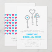Modern Key met Hearts Wedding Invitation Kaart (Voorkant / Achterkant)