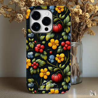 Modern Khokhloma bloemmotief in felle kleuren Case-Mate iPhone 14 Pro Hoesje