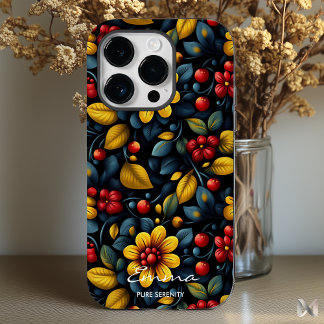 Modern Khokhloma Bloempatroon - Krachtig en Elegan Case-Mate iPhone 14 Pro Hoesje