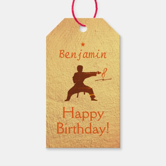 Modern Kick It Martial Arts Kinder Karate Verjaard Cadeaulabel (Voorkant)