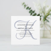 Modern klassiek monogram | Dusty Blue Wedding Kaart (Staand voorkant)