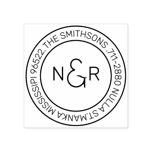 Modern klassiek monogram familienaam retouradres rubberstempel (Afrduk)