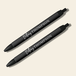 Modern Klassiek Zwart & Script Monogram Zwarte Inkt Pen