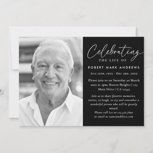 Modern klassiek zwart wit viering van het leven kaart (Voorkant)