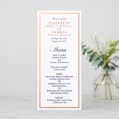 Modern Klassieke marine Faux Copper Wedding Menu (Staand voorkant)