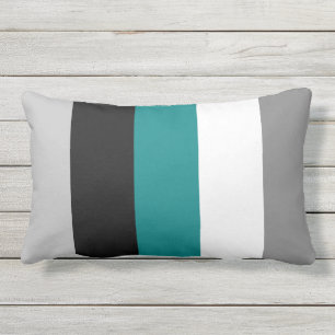 Modern Kleurblok Teal Grijs Zwart Wit Buiten Buitenkussen