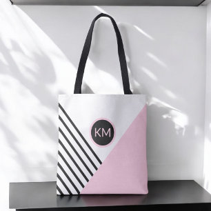 Modern kleurenblok en strepen met Monogram Draagtas