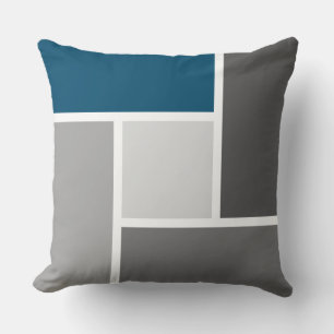 Modern kleurenblok Mozaïek Oceaan Blauw Grijs Wit Kussen
