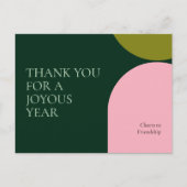 Modern kleurenblok roze en groen dank u feestdagenkaart (Voorkant)