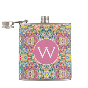 Modern kleurrijk Abstract mozaïekmonogram Heupfles