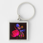 Modern kleurrijk bloemig Abstract kunstpatroon #06 Sleutelhanger (Voorkant)
