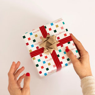 Modern kleurrijk Checkerboard kerstscript Inpakpapier Vel