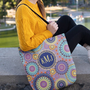 Modern kleurrijk Chic Monogrammed Mandala Pattern Draagtas