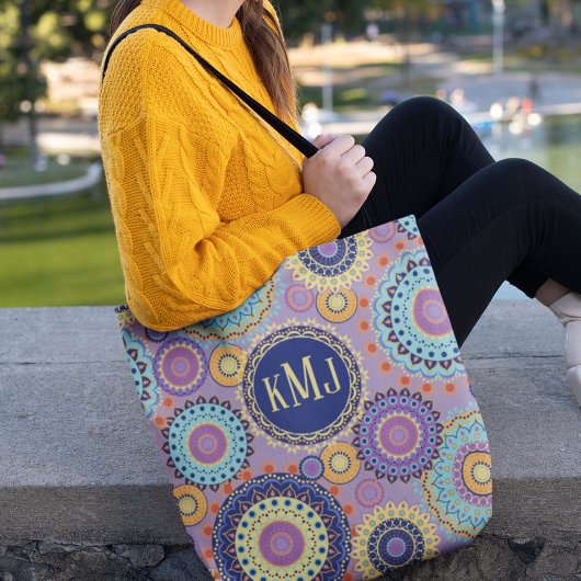 Modern kleurrijk Chic Monogrammed Mandala Pattern Draagtas