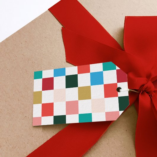 Modern kleurrijk dambord cadeaulabels