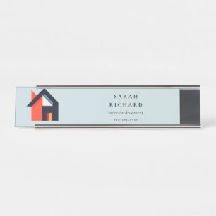 Modern Kleurrijk Huis Logo Makelaar Blauw Rood Ora Bureau Naambordje