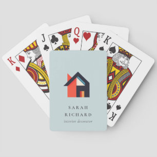 Modern Kleurrijk Huis Logo Makelaar Blauw Rood Ora Pokerkaarten