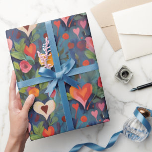 Modern kleurrijk Ik hou van je harten patroon Cadeaupapier