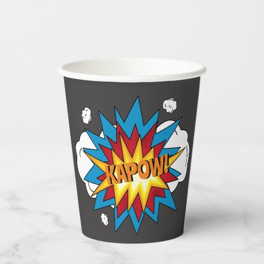 Modern kleurrijk stripboek KAPOW Pop Art Papieren Bekers (Achterkant)