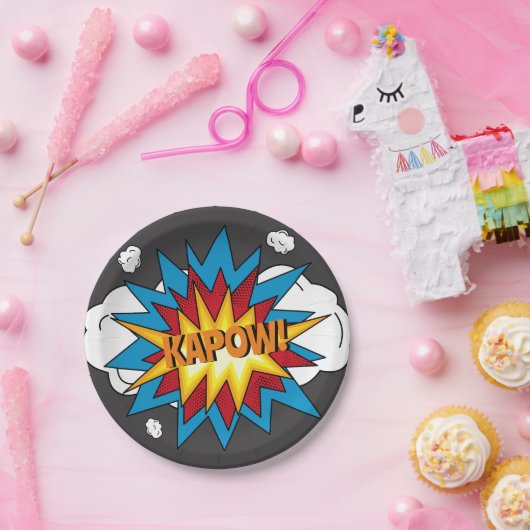 Modern kleurrijk stripboek KAPOW Pop Art Papieren Bordje (Feest)