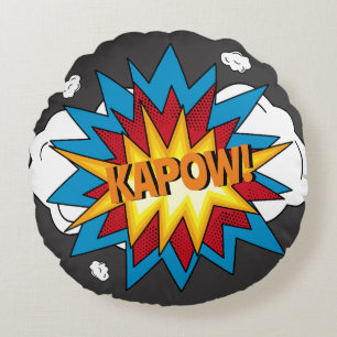 Modern kleurrijk stripboek KAPOW Pop Art Rond Kussen