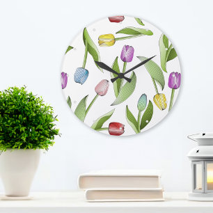 Modern Kleurrijk Tulp Bloemmotief Grote Klok