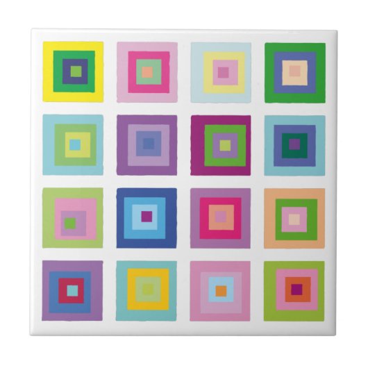 Modern Kleurrijk Vierkant Patroon uit het Midden v Tegeltje (Voorkant)