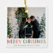 Modern & kleurrijk Vrolijk Kerstfeest Familiefoto Keramisch Ornament (Voorkant)