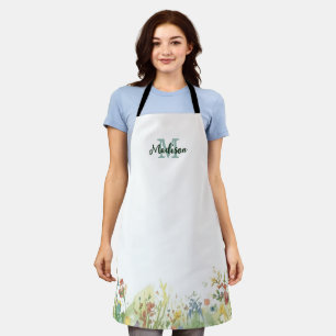 Modern Kleurrijk Wilde Bloem Bloem zomer monogram Schort