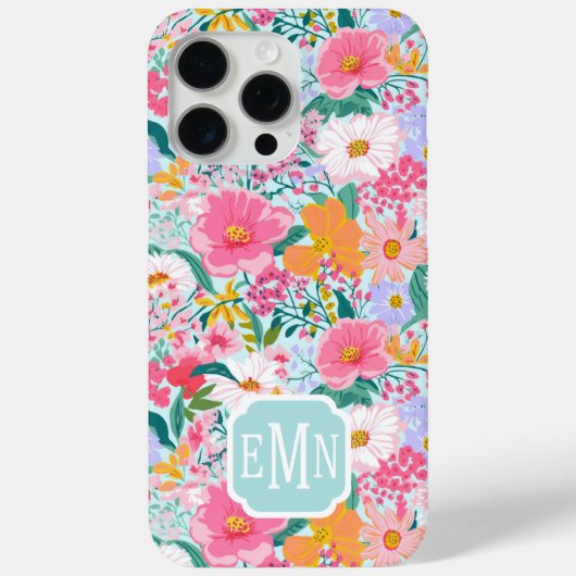 Modern Kleurrijke Bloementuin Monogram  Case-Mate iPhone Case (Achterkant)