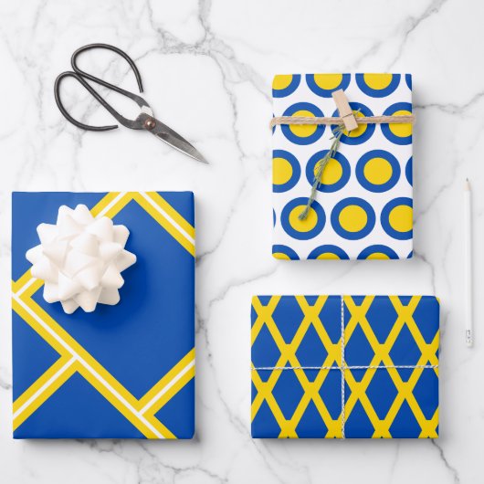 Modern kobalt Blue Gold Yellow Geometric Pattern Inpakpapier Vel (Voorkant)