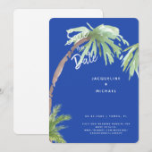 Modern kobaltblauw tropisch afgerond save the date (Voorkant / Achterkant)
