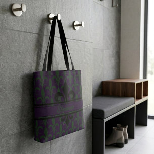Modern Konings Paars Fleur-de-lis patroon Monogram Draagtas