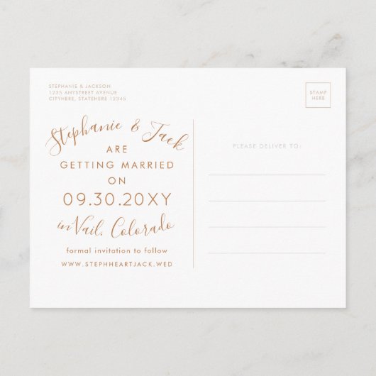 Modern koper Sla de datum op | KIES KLEUR Aankondigingskaart (Achterkant)