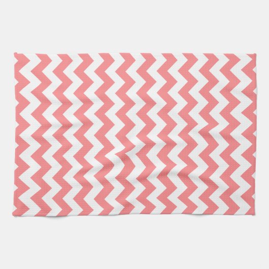 Modern koraal en witte Chevron Zigzag Patroon Theedoek (Horizontaal)