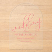 Modern koraal gedempt script minimale bruiloft acryl uitnodigingen (Voorkant)