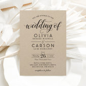 Modern Kraft and Black Script Wedding Kaart