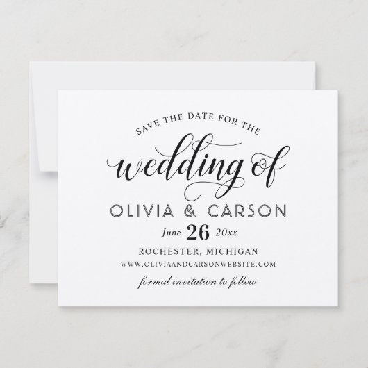 Modern Kraft and Black Script Wedding Save The Date (Voorkant)