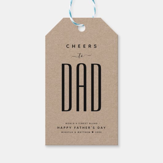 Modern Kraft & Black "Proost op papa" Vaderdag Cadeaulabel (Voorkant)