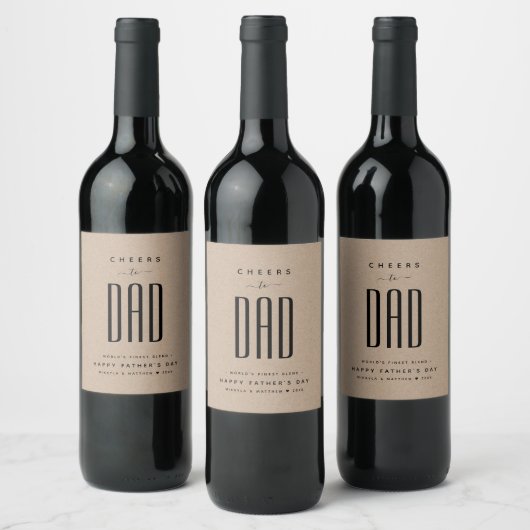 Modern Kraft & Black "Proost op papa" Vaderdag Wijn Etiket (Flessen)