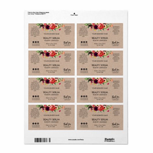 Modern Kraft Face en Hair Serum Labels (Full Sheet)