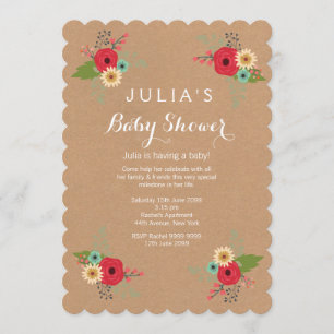 Modern Kraft Floral Baby shower Invite Kaart