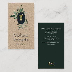 modern kraft greenery hair stylist visitekaartje