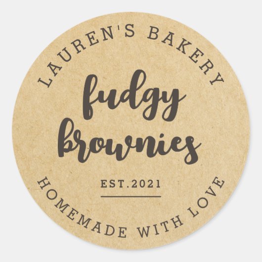 Modern Kraft Home Bakery Logo Homemade Brownies Ronde Sticker (Voorkant)