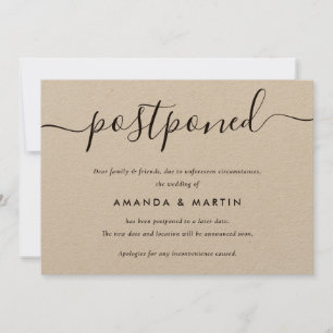 Modern Kraft Paper Wedding Postponement Aankondiging
