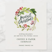 Modern krans botanische zakelijke vrolijk kerstfee wijn etiket (Enkel label)