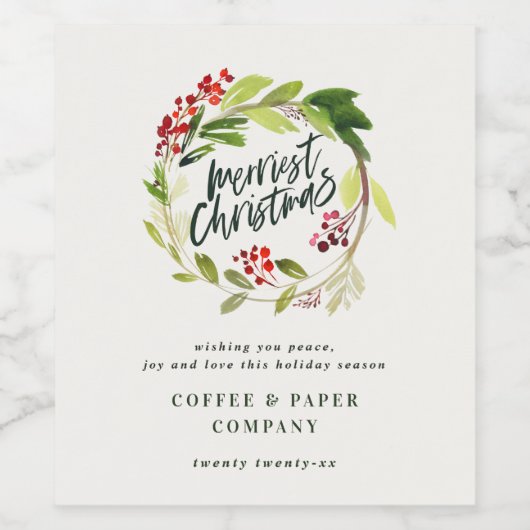 Modern krans botanische zakelijke vrolijke kerst wijn etiket (Enkel label)