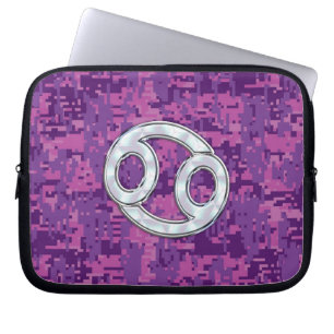 Modern Kreeft Sterrenbeeld Roze Digitaal Camouflag Laptop Sleeve