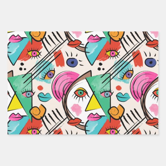 Modern kubisme Abstracte kunst Vrouw gezichten Inpakpapier Vel (Voorkant)