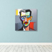 Modern kubistisch Man – kleurrijk Abstract portret Canvas Afdruk (Insitu (Houten vloer))